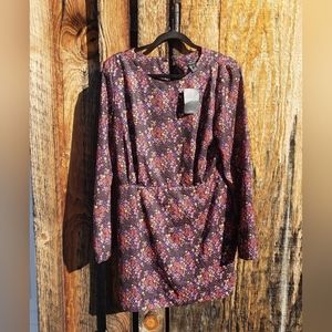 NWT FOREVER 21 DRESS - SIZE L - MINI DRESS/LONG SLEEVE/OPEN BACK - HIPPIE RETRO